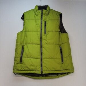 Outdoor Life Puffer Vest Mens Medium Lime Green Quilted‎ Full Zip